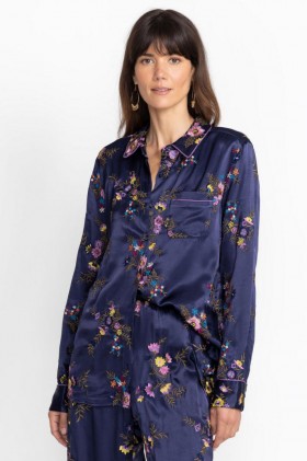  Johnny Was Toppe | Dame Misty Rayon Button Down Skjorte Safirblå