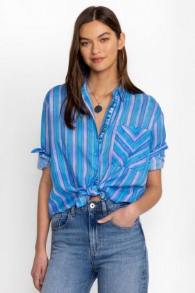  Johnny Was Toppe | Dame OSLO STRIBET HØRSKJORTE Cotton Candy Stripe