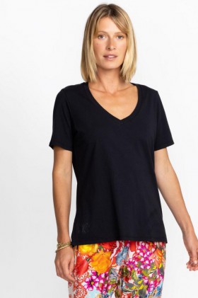  Johnny Was Toppe | Dame Kortærmet V-hals Layered T-shirt Sort