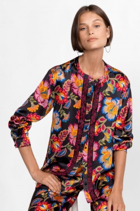  Johnny Was Toppe | Dame Sidonia Mandarin Button Down Skjorte Sidonia