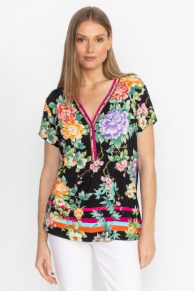  Johnny Was Toppe | Dame THE JANIE FAVORITE KNAPHALS T-SHIRT Le Jardin Tørklædeprint