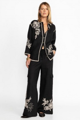  Johnny Was Bottoms | Dames ADDISON DRAWSTRING WIDE LEG PANT Zwart