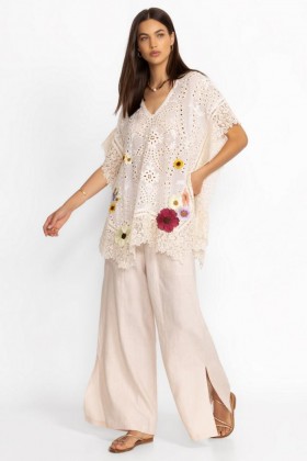  Johnny Was Bottoms | Dames LINNEN AANTREKBROEK MET SPLITTEN Silver Cloud