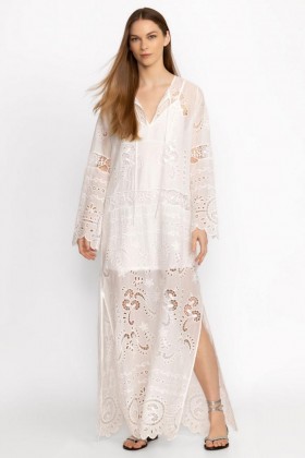  Johnny Was Jurken | Dames CHARLOTTA EYELET SILK MAXI DRESS Antiek Wit