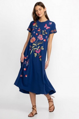  Johnny Was Jurken | Dames GRACEY CREW NECK SWING DRESS Sailor Blue