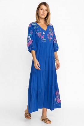  Johnny Was Jurken | Dames SHILO DOLMAN TIERED KNIT DRESS Blue Gem