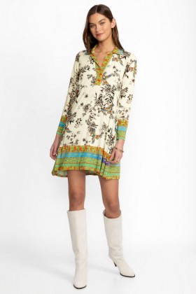  Johnny Was Jurken | Dames DE JANIE FAVORIETE 3/4 MOUW POLO SWING JURK Dreamer Ivory