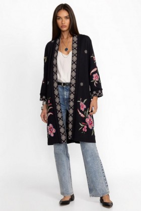  Johnny Was Kimono's | Dames LIBBI FRENCH TERRY KIMONO COAT Zwart