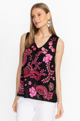  Johnny Was Tops | Dames LINNEN TANKTOP MET KNOOPJES OP DE RUG, Zwart