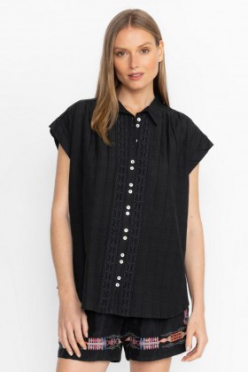  Johnny Was Tops | Dames TUNIEK MET BUTTONDOWN EN SCHOUDER SHIRRING Black Beauty