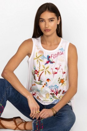  Johnny Was Tops | Dames FLORIDA KNIT TANK Wit