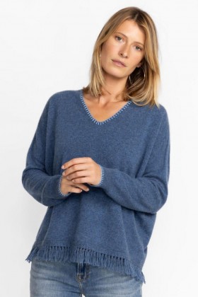  Johnny Was Tops | Dames IZY WHIPSTITCH FRINGE PULLOVER Indigo