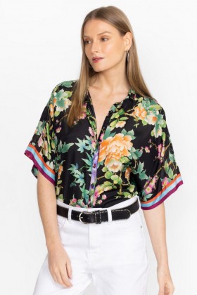  Johnny Was Tops | Dames PETALUNAH BLOUSE Le Jardin Sjaal Print