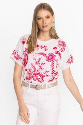  Johnny Was Tops | Dames RAW DETAIL SWING TEE Wit