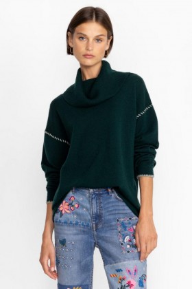  Johnny Was Tops | Dames Rhode Cowl Neck Trui Smaragd