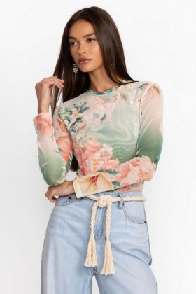  Johnny Was Tops | Dames RUKSANA MESH TEE MET LANGE MOUWEN Ruksana