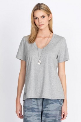  Johnny Was Tops | Dames korte mouwen V-hals gelaagde T-shirt Heather Grey