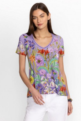  Johnny Was Tops | Dames De Janie Favoriete Korte Mouw V-hals Swing Tee Daphne Paars