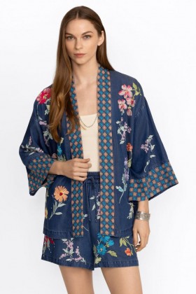  Johnny Was Kimonot | Naisten EVANGELINE TENCEL CROPPED KIMONO Denim Blue