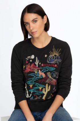 Johnny Was Tops | Naisten Arizona Raglan -collegepaita Musta