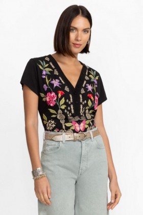  Johnny Was Topit | Naisten DACIE BUTTON NECK -neulepaita, musta