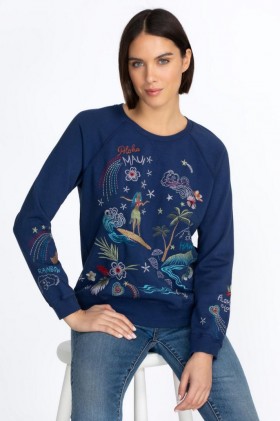  Johnny Was Tops | Naisten Hawaii Raglan -collegepaita Laivastonsininen