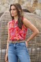  Johnny Was Tops | Débardeur à col mandarin pour femme, motif hibiscus fantaisiste