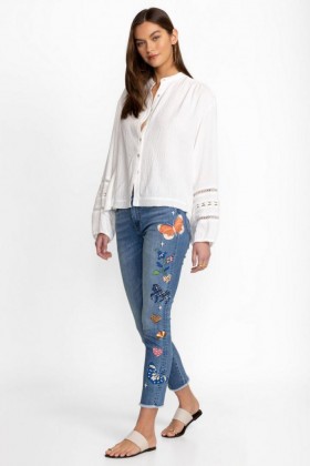  Johnny Was Bottoms | Jean skinny court Adela pour femme, couleur indigo vieilli moyen