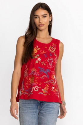  Johnny Was Tops | Débardeur tricoté TEXAS Racer rouge pour femme