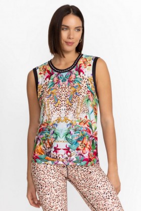  Johnny Was Active | Damen Bee Active Muskel-Tanktop Miller Tigre Schal Print