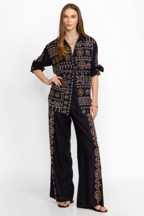  Johnny Was Bottoms | Damen FAYE Hose mit Naht und weitem Bein, Schwarz