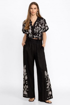  Johnny Was Bottoms | Damen LUCIANA Weite Bein Nahthose Schwarz