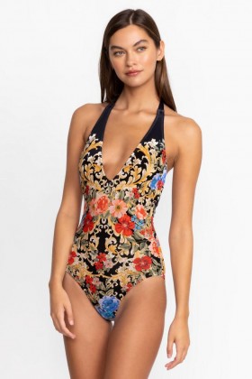  Johnny Was Swim & Resort | Damen SCHWARZER ROYAL HALTERTER EINTEILIGER Mehrfarbig