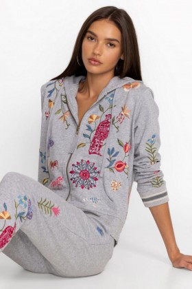  Johnny Was Tops | Damen ADELA HEATHER French Terry Sweatshirt mit Reißverschluss, Hellgrau meliert