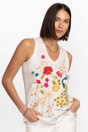  Johnny Was Tops | Damen CELINA RAW EDGE V-Ausschnitt Tanktop Weiß