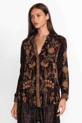  Johnny Was Tops | Damen Georgina Samt Oversize-Hemd Französischer Leopard