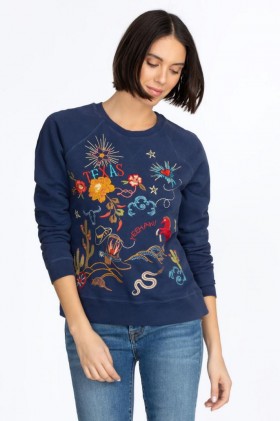  Johnny Was Tops | Damen Texas Raglan Sweatshirt Marineblau