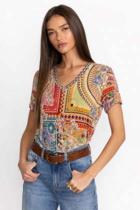 Johnny Was Tops | Damen Das Janie Lieblings-Kurzarm-V-Ausschnitt-T-Shirt Garden Mosaic