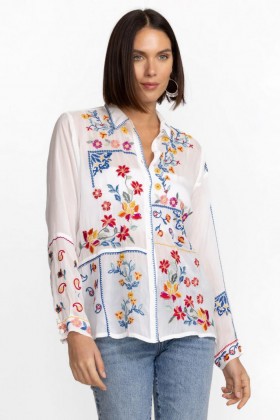  Johnny Was Tops | Damen ZODEA Kragenbluse Weiß